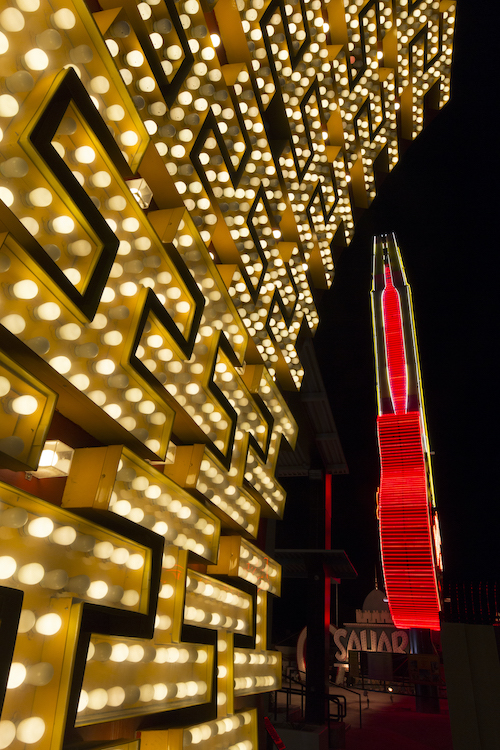 Binion's H Wall in Neon Boneyard with Hard Rock Cafe guitar in background