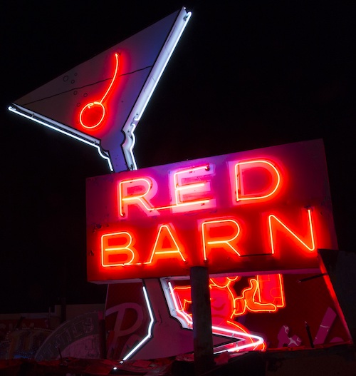 Red Barn sign on display at The Neon Museum